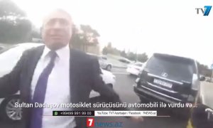 Sultan Dadaşov motosiklet sürücüsünü döydü, söydü, sonra avtomobili ilə vurdu - DƏHŞƏTLİ VİDEO